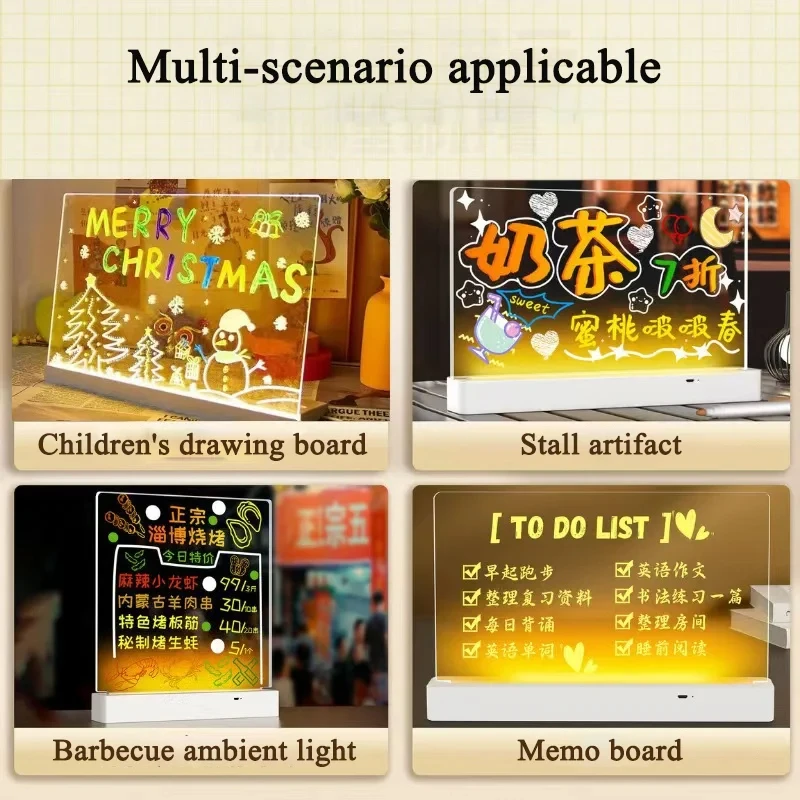 Rewritable DIY Children's Glowing Drawing Board Message Lamp With 7 Colorful Pens Light Up Acrylic Message Board