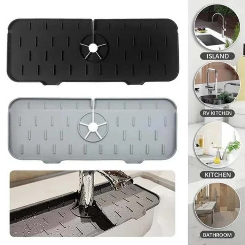 

Kitchen Silicone Faucet Mat for Sink Sponge Drain Rack Foldable Sink Mat Faucet Splash Catcher Bathroom Countertop Protector Mat