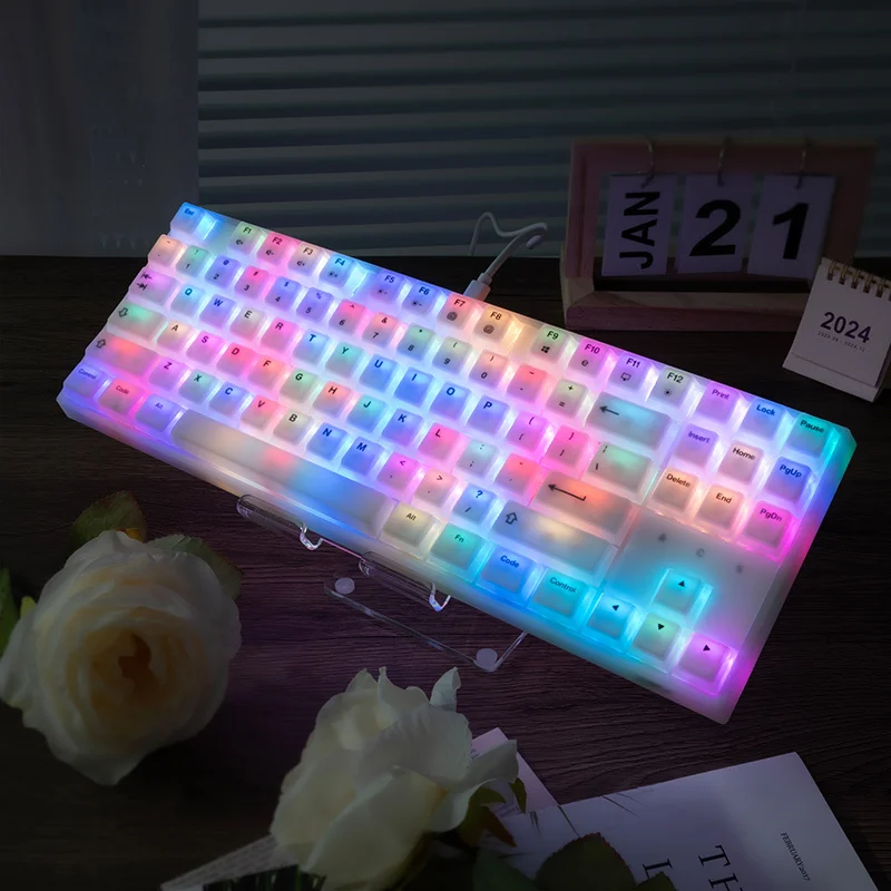 IpI Ponor87 Wireless Mechanical Keyboard Full Key Silicone Design Soft Keycaps Silent Transparent Lighting Three Mode Keyboard