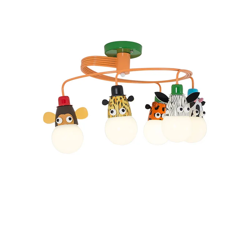 Creative Cartoon Ceiling Chandelier Lamp Animal Monkey Tiger Color Pendant Lights Boy Room Children\'s Room Bedroom Room Decor