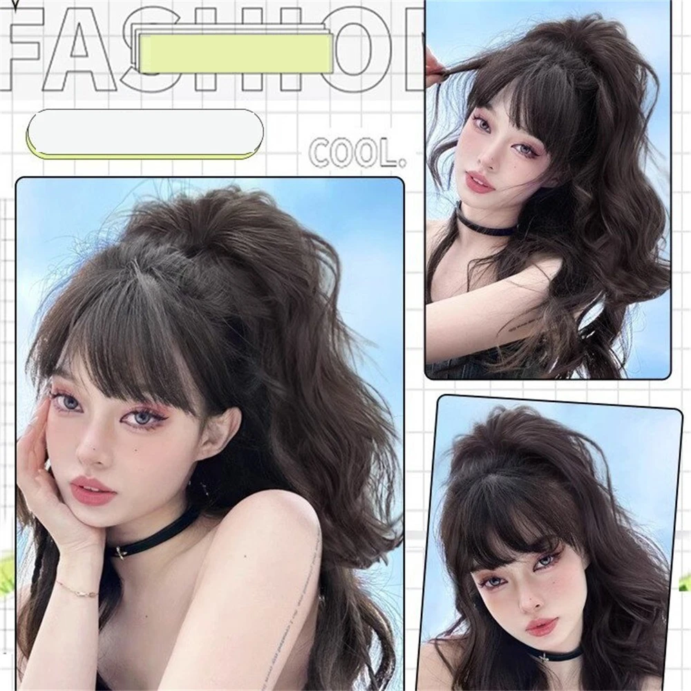 synthetic wig 40cm Princess Girls Fluffy Wavy High Ponytail Clip-on Wig Waterfall Curly Half Tied One-piece Women Hair Extension