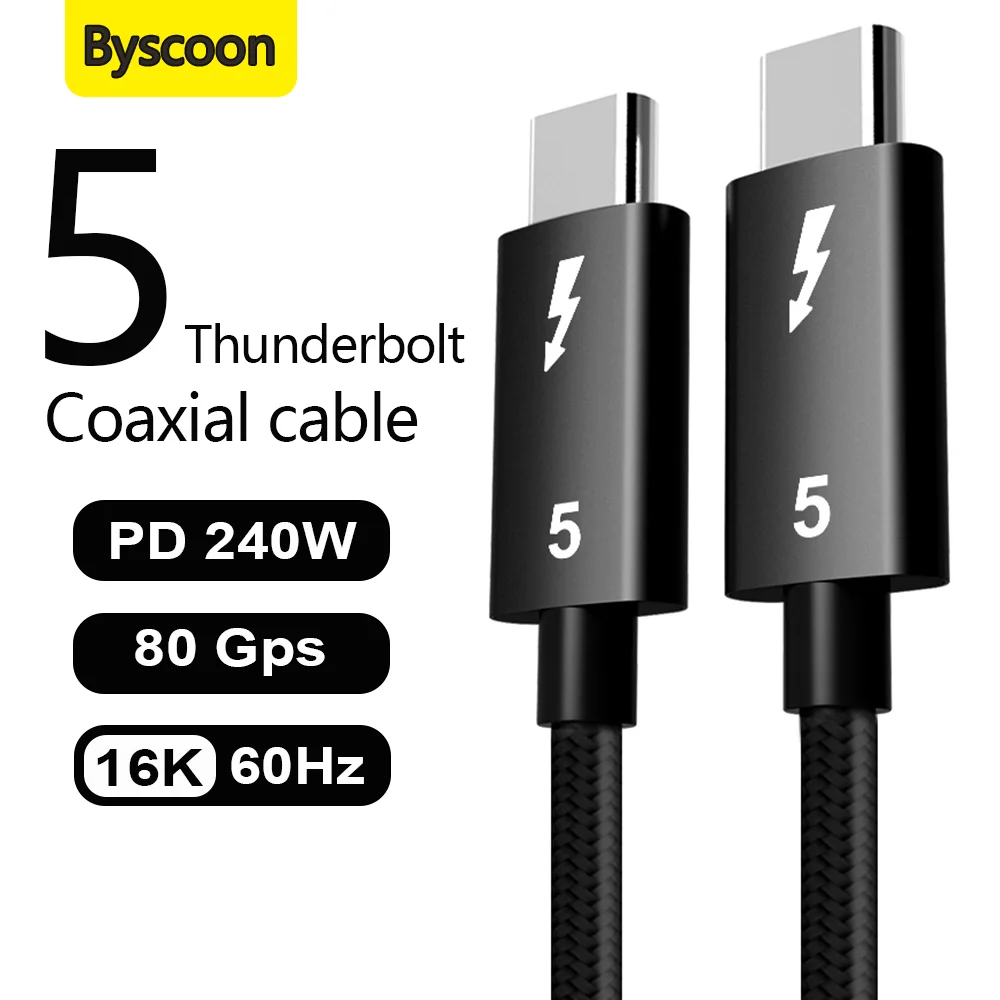 Thunderbolt 5 Cable USB C to USB C 240W Charging 80Gbps Data Transfer 16K/8K/4K@60Hz Displays for iPhone 17 16 MacBook and More