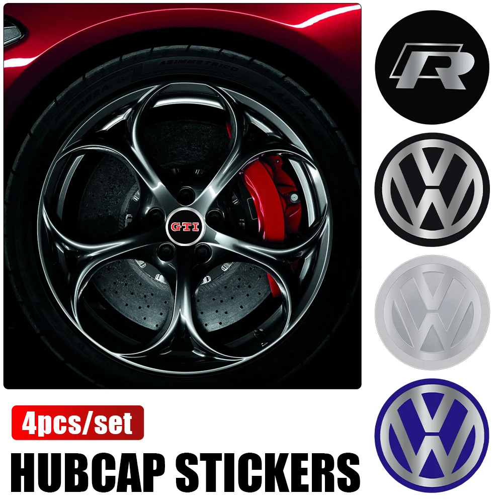 4pcs 60/63/68 mm Car Wheel Center Stickers Hub Cap Decal For Volkswagen VW Golf GTI Polo Beetle CC Touareg Tiguan Passat Jetta