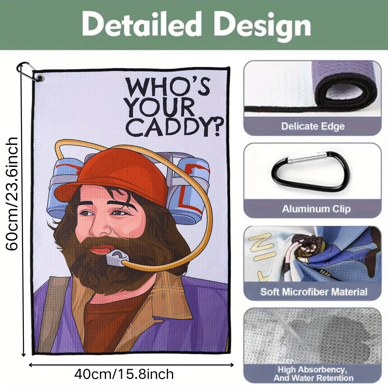 منشفة جولف مضحكة من الألياف الدقيقة الممتازة مع حامل مشبك لحقائب الجولف Happy Gilmore بتصميم أنماط مختلفة على الوجهين منشفة جولف #5