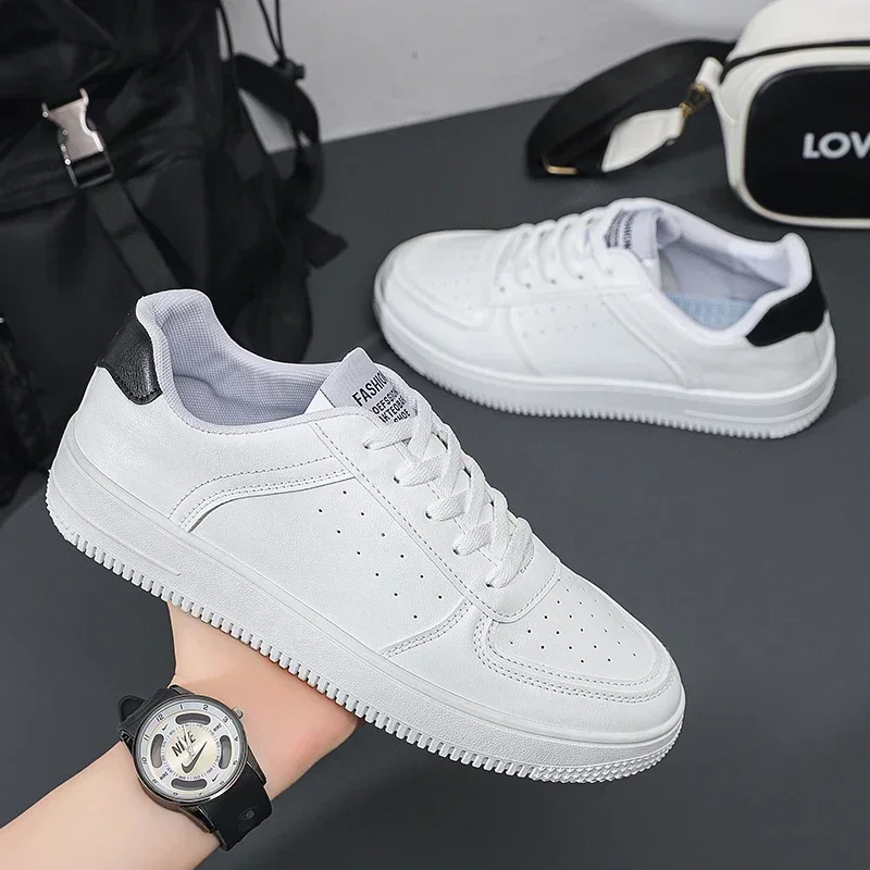 Fashion Leather Men Skateboarding Shoes Outdoor Casual Sneakers Sports Shoes Men Comfortable Flat Slip-on White Shoes for Couple