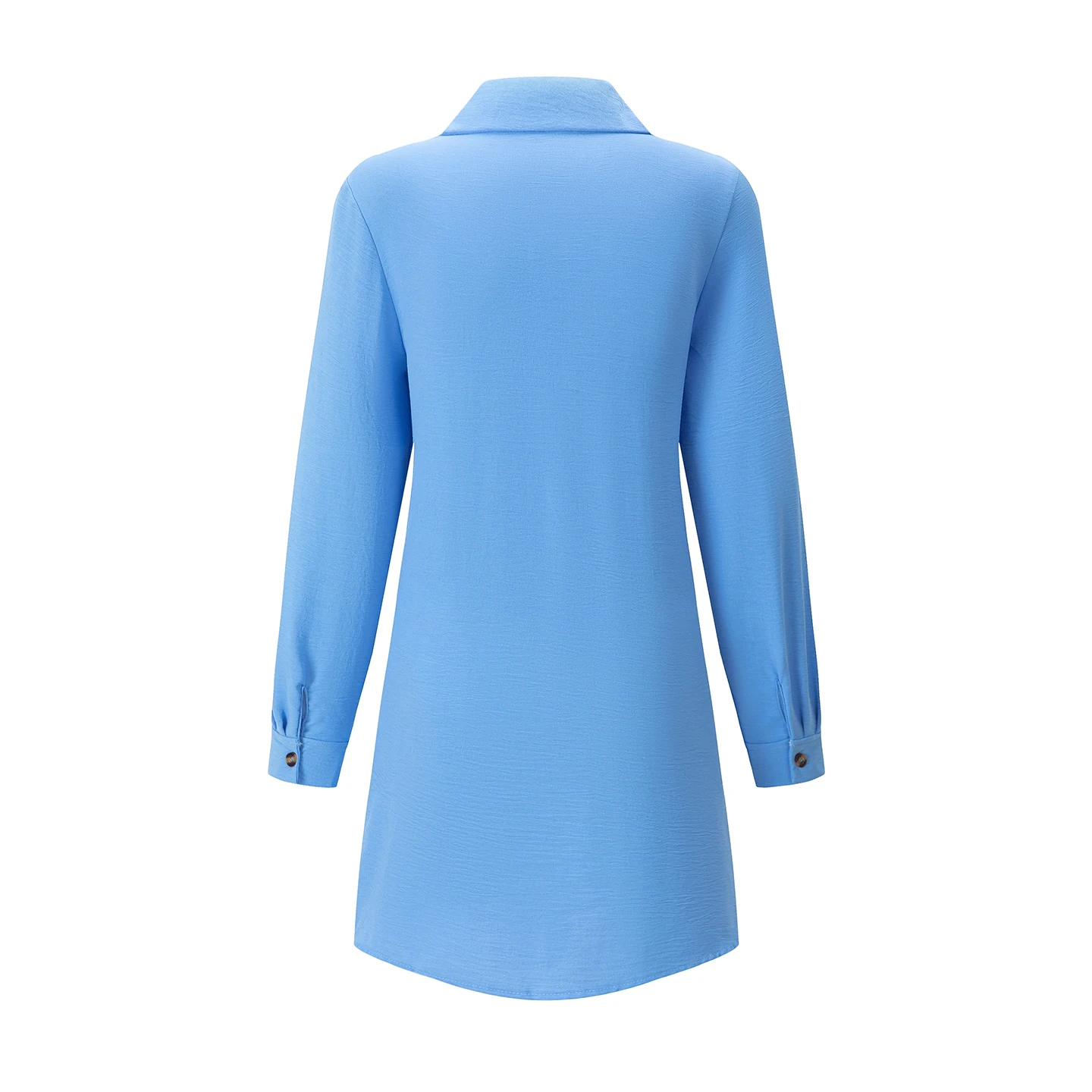 Frühling Sommer Damen Hemdkleid mit Umlegekragen, Locker Geschnittenes Übergroßes Midi-Kleid mit Knopfleiste und Seitentaschen, Lässiges Strandkleid – Detail 17