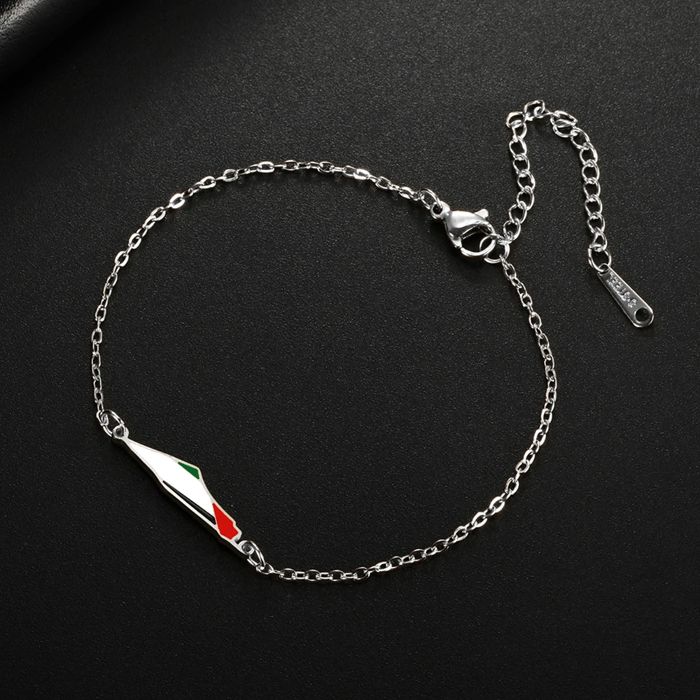 My Shape Palestine Flag Map Keychains Necklace Earrings Bracelet Country Map Keyring Stainless Steel Jewelry Set Wholesale Gifts - view 3