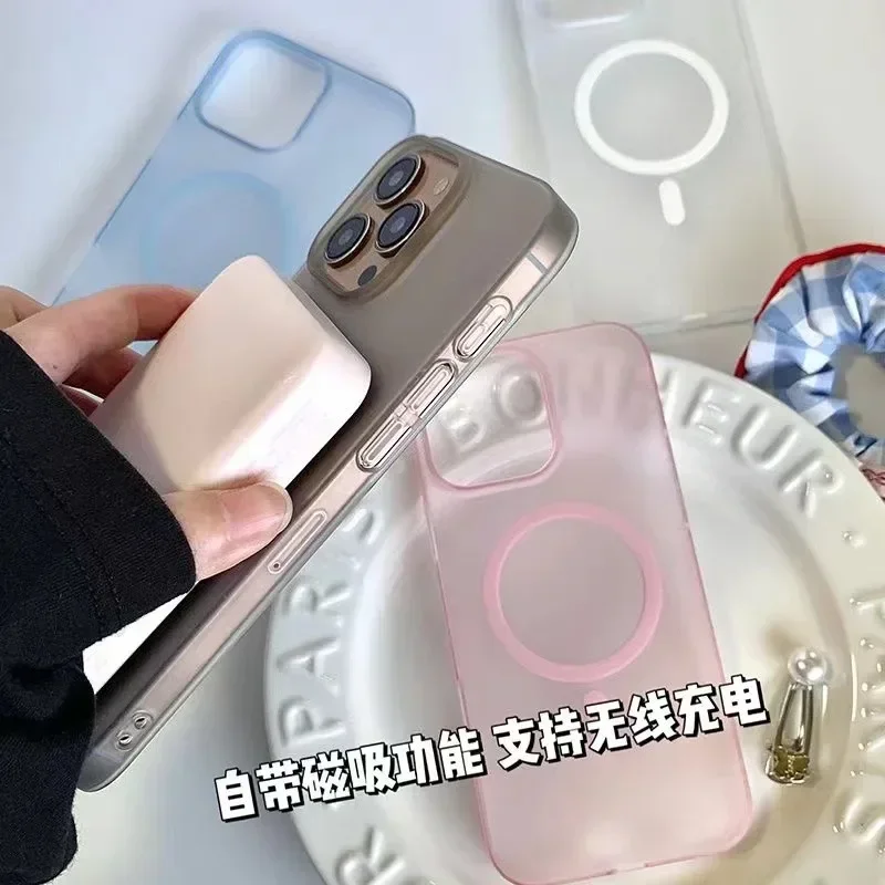 Luxury Matte For Magsafe Case For iPhone 11 12 13 14 15 16 Pro Max Plus Magnetic Ultra Thin Translucent Shockproof Slim Cover