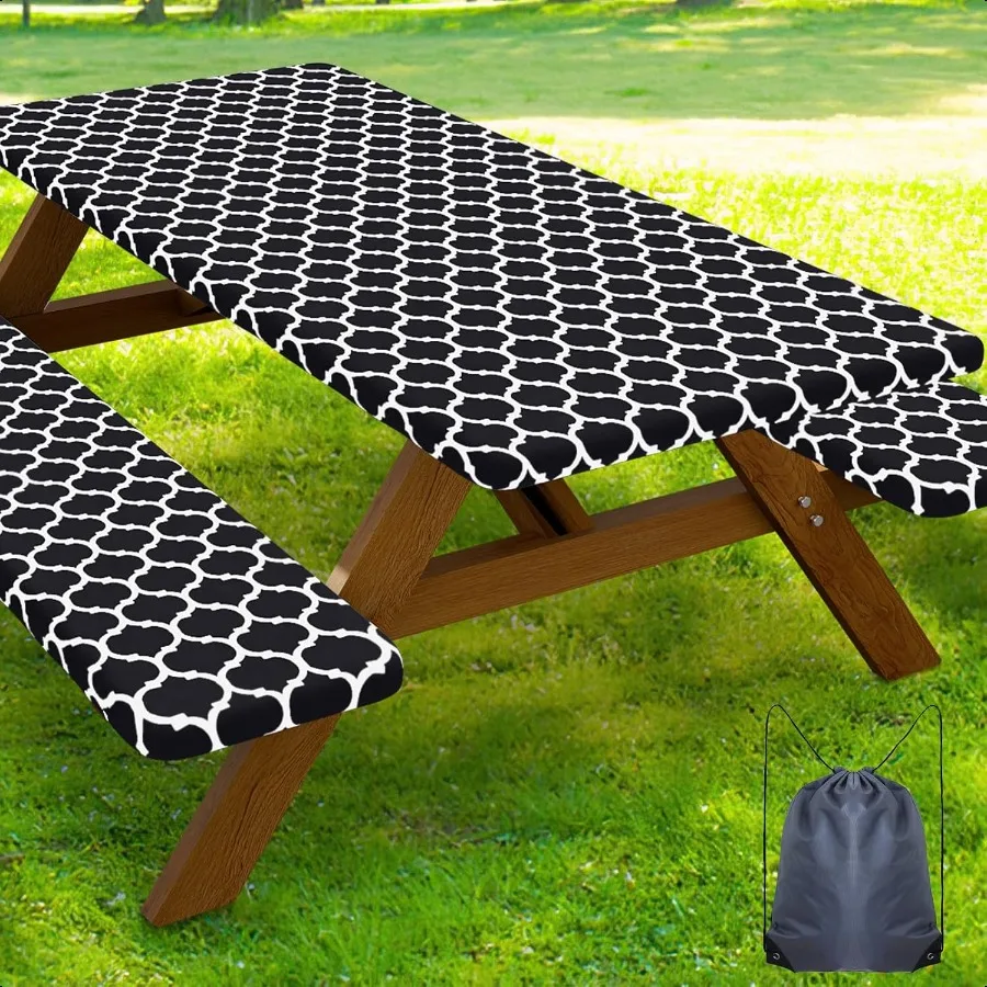 

Picnic Table Cover with Bench Covers Waterproof Elastic Fitted Tablecloth for 6 Foot Tables Washable Polyester Tablecloths for