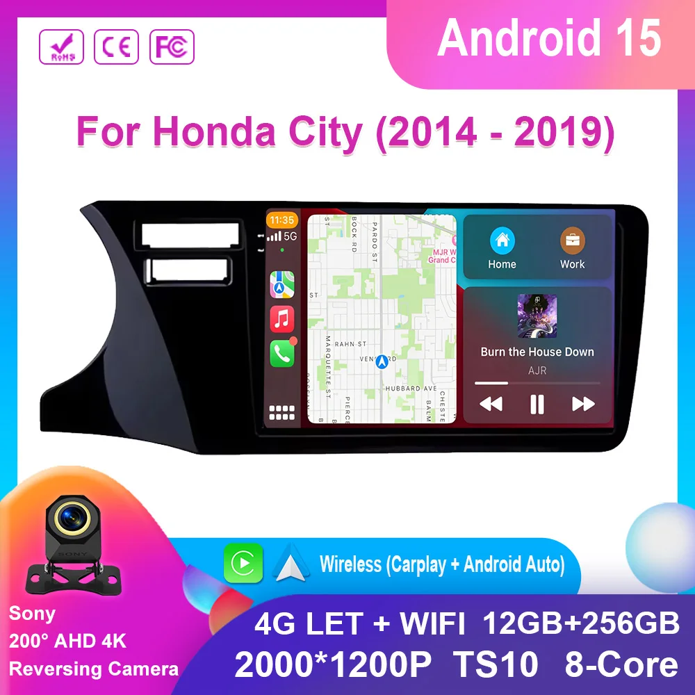 

Carplay Car Multimedia Player For Honda City 2014 - 2019 Car Radio Android 15 Stereo 4G Navigation Head Unit Autoradio GPS Auto