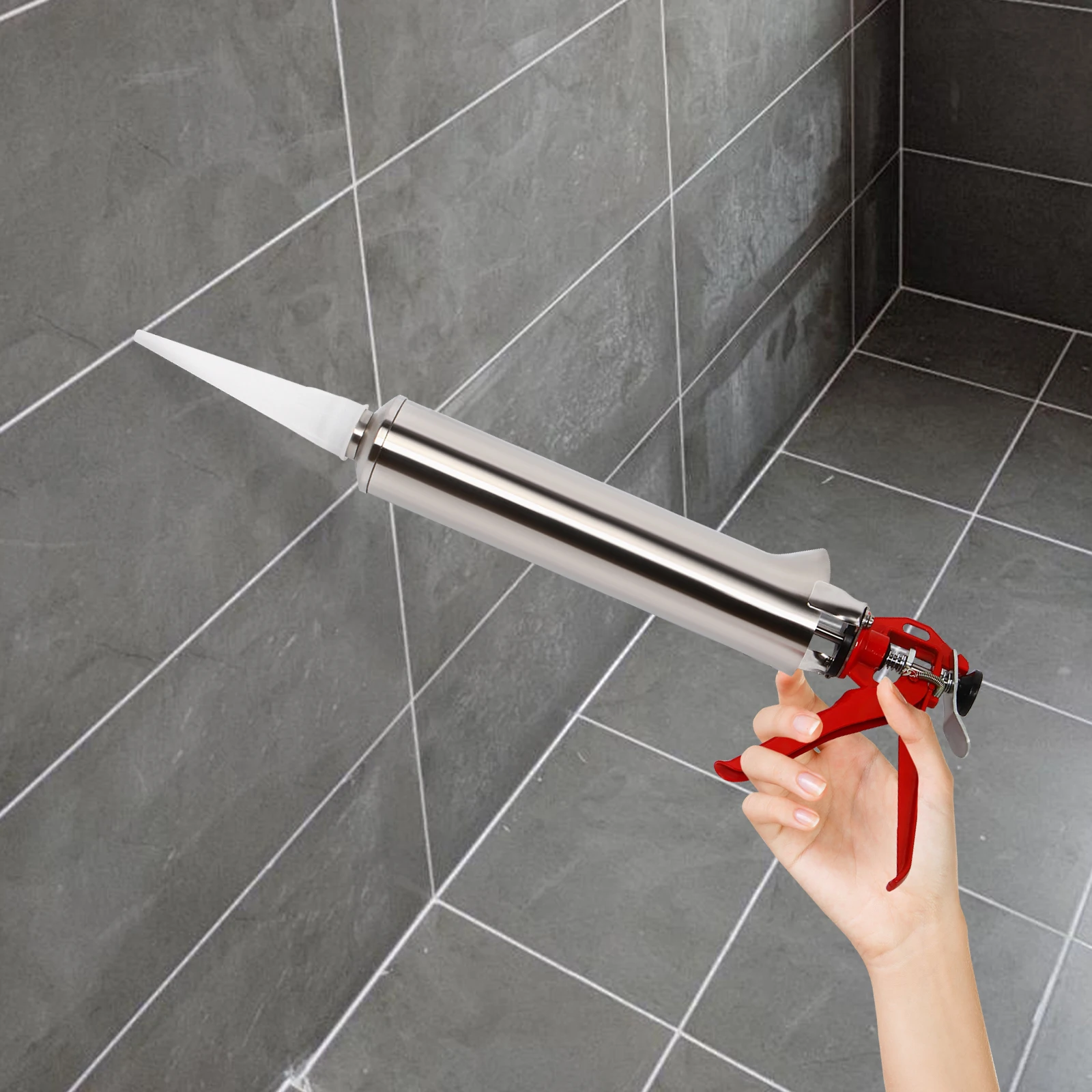 

Stainless Steel Caulking Gun - Ergonomic Handle, 2-5mm Gap Filling, Replaceable Nozzles for Cement & Sealant, Heavy-Duty 1.1kg