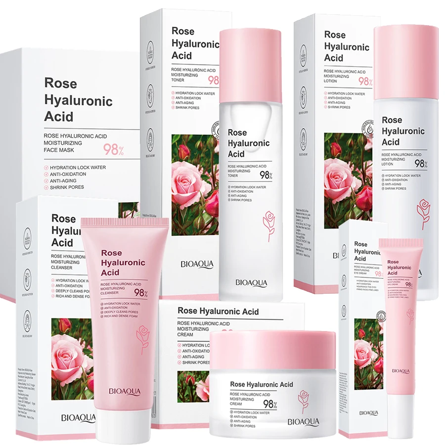 

Rose Hyaluronic Acid Facial Care Set Whitening Anti-aging Cream Mask Face Clean Moisturizing Serum Cleanser Repair Skin Care Set