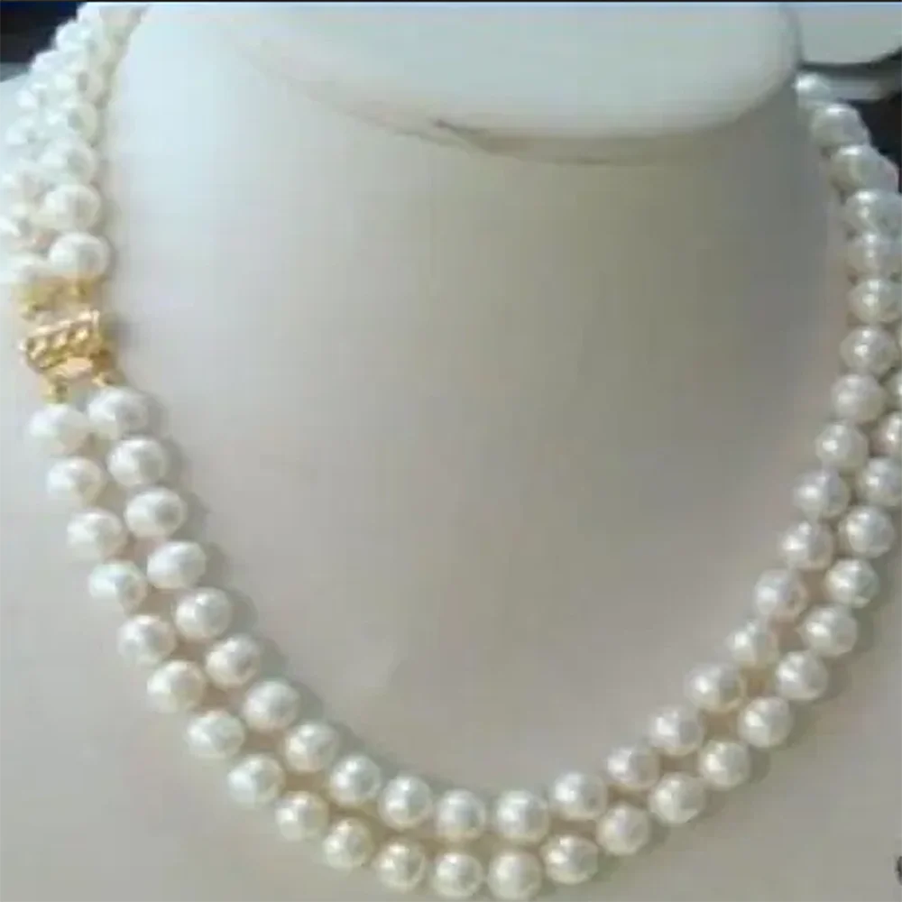 2 rows 7-8MM DOUBLE STRAND WHITE PEARL NECKLACE HU