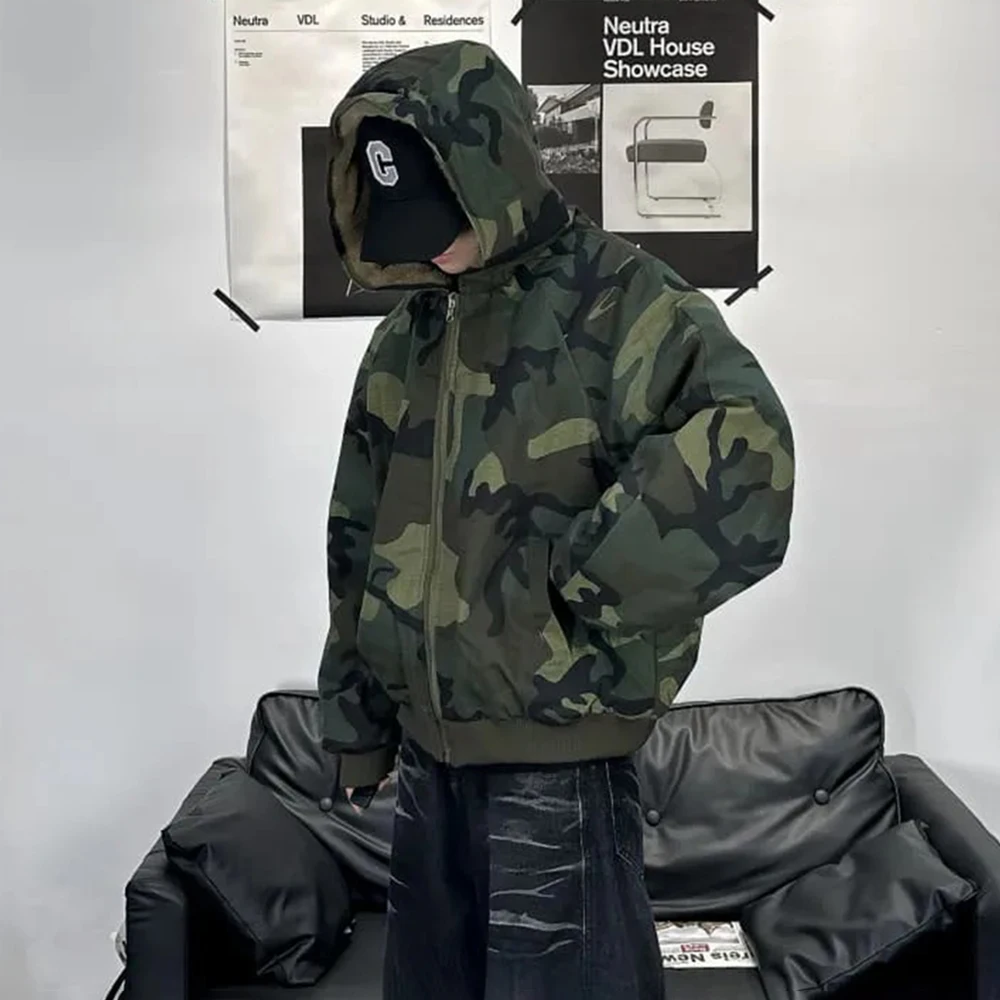 American High Street Y2k Jacket Men'S Autumn And Winter New Style Fashion Trend Leisure Versatile Slim Camouflage Cotton Jacket