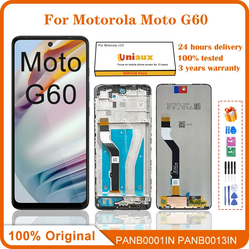 

Original LCD Display with Frame, Touch Screen for Motorola Moto G60, LCD, PANB0001IN, PANB0013IN, 6.8"