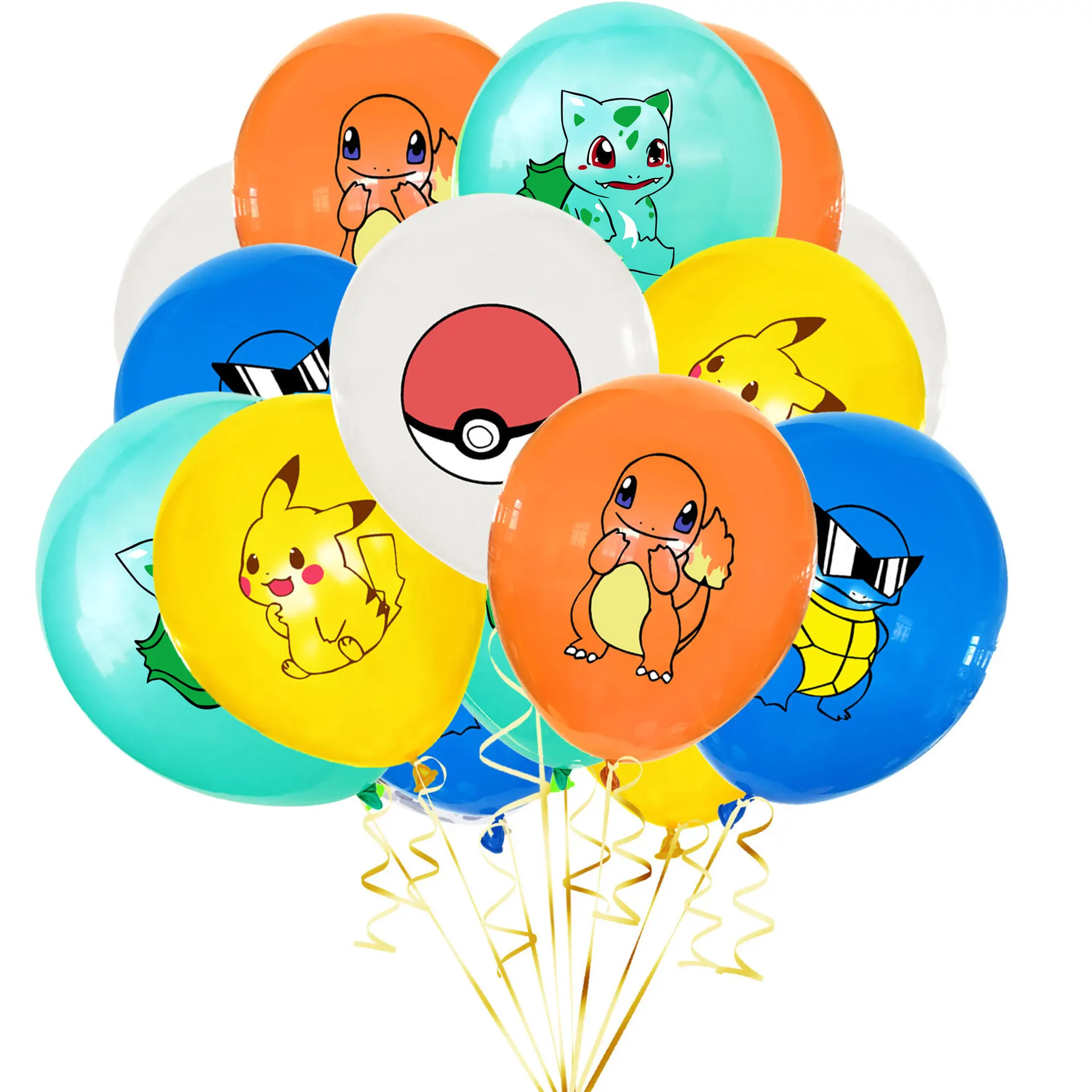 10pcs Cartoon Pokemon themed Pikachu Squirtle Charmander Bulbasaur cute latex balloon children's birthday party decoration gift