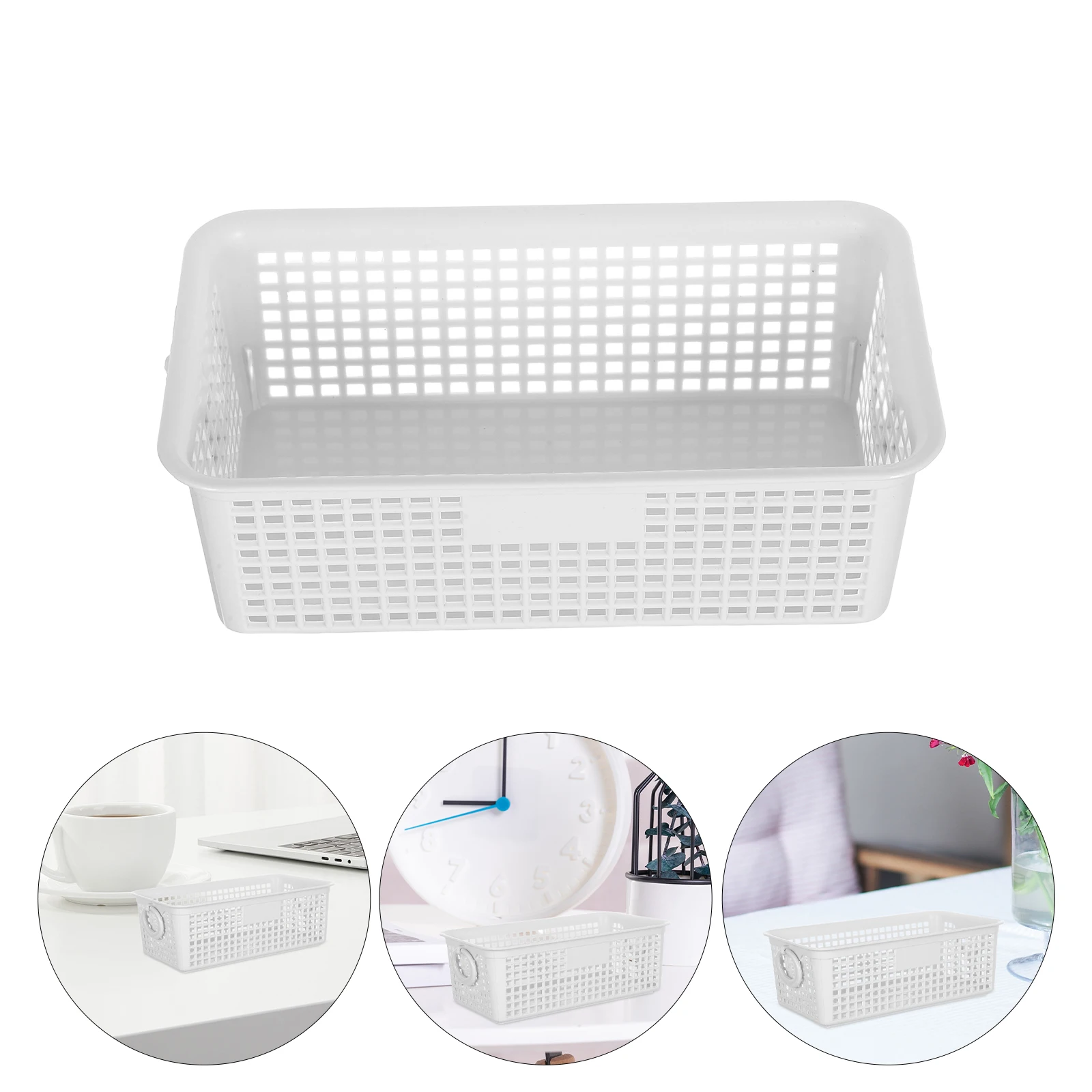 

3pcs Mini Plastic Storage Baskets Space Saving Desktop Organizer Hollow Bin White Portable Vegetable Handmade