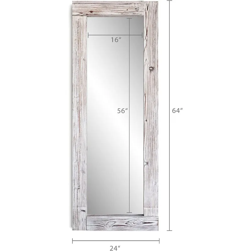 Rustic Farmhouse Full Length Mirror - Wood Frame Floor Standing Bedroom Mirror (64" x 24" / White)