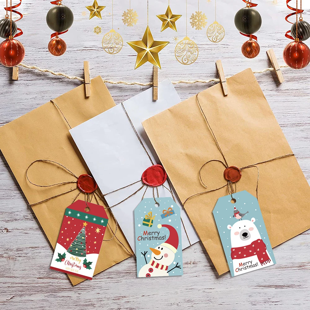 50pcs Christmas DIY Kraft Tags Merry Christmas Labels Gift Wrapping Paper Hang Tags Santa Claus Paper Cards Xmas Party Supplies