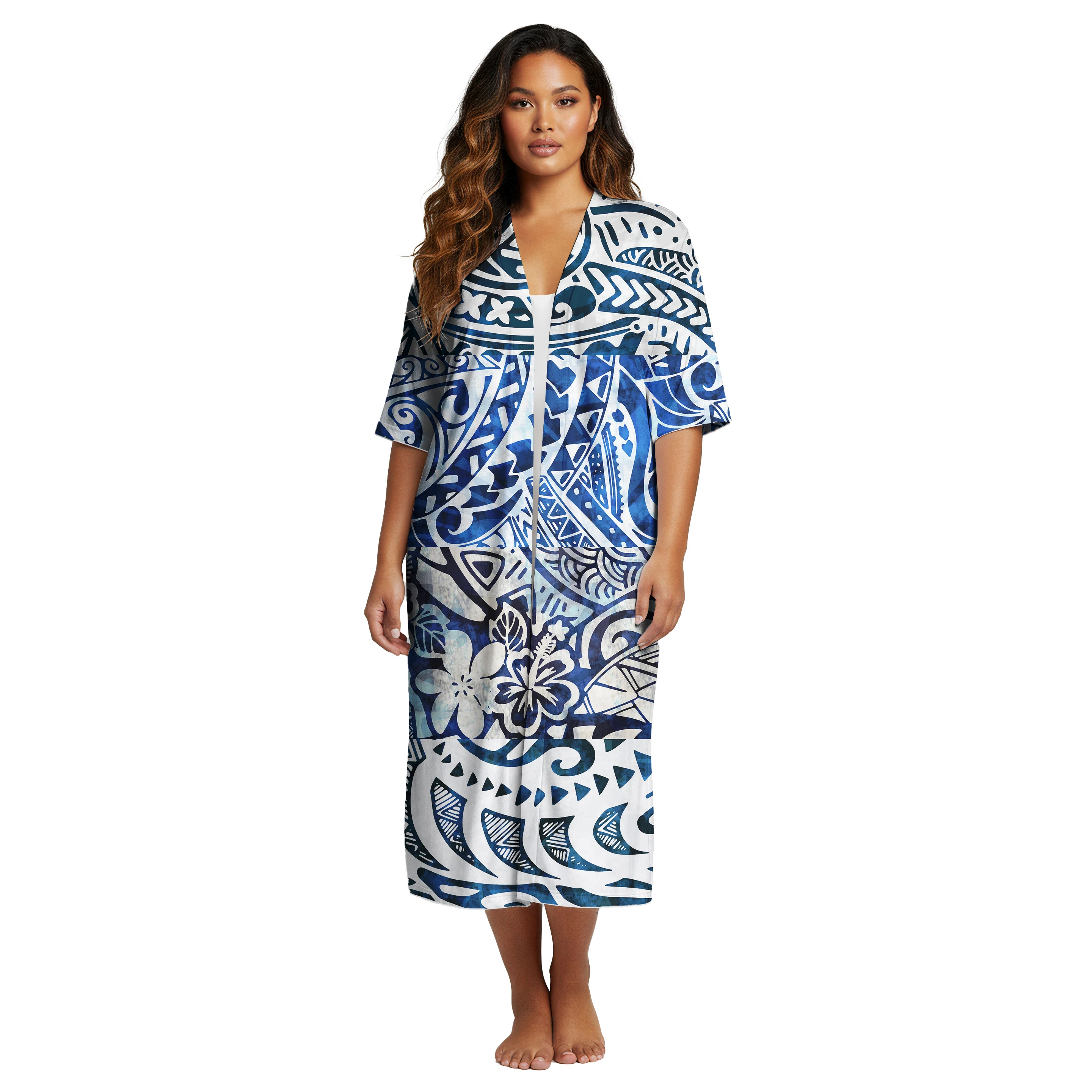 Hawaiian Custom Image Lady Tapa Style Clothing Samoa Ladies Ethnic Jacket Cardigan Polynesia Tribal Design Women Kimono Cardigan