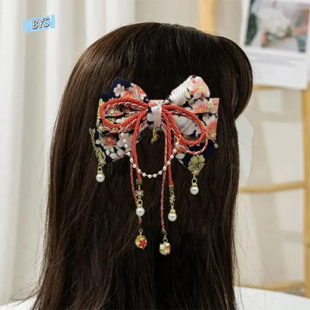 Creative Japanese Style Sakura Bow Hairpin Sweet Tassel Bowknot Hair Clip Headdress Hair Accessories Kimono Barrettes Jewelry