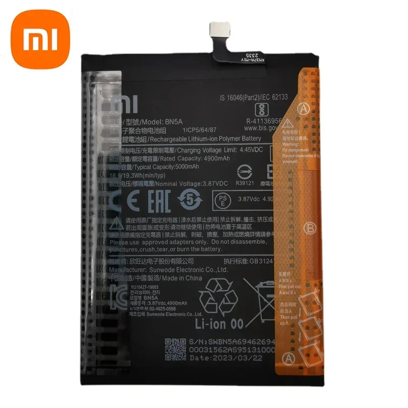 2024 Years 5000mAh Xiao Mi 100% Original BN5A Battery For Xiaomi Redmi Note 10 5G POCO M3 Pro 5G Mobile Phone Battery Bateria