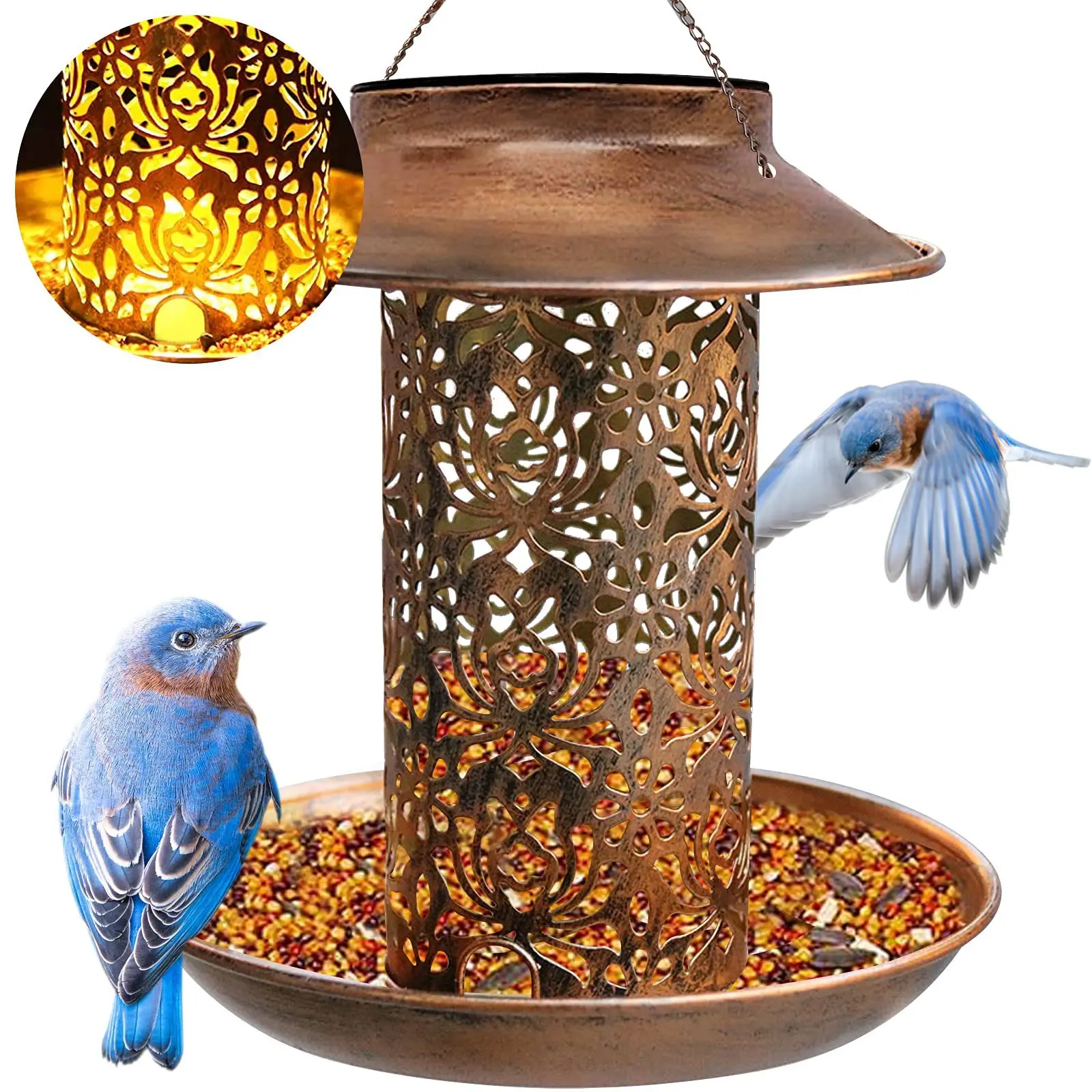 Solar Bird Feeder for Outdoors Hunging, Solar Metal Waterproof Outside Wild Bird Feeders,for Garden Backyard Decoration