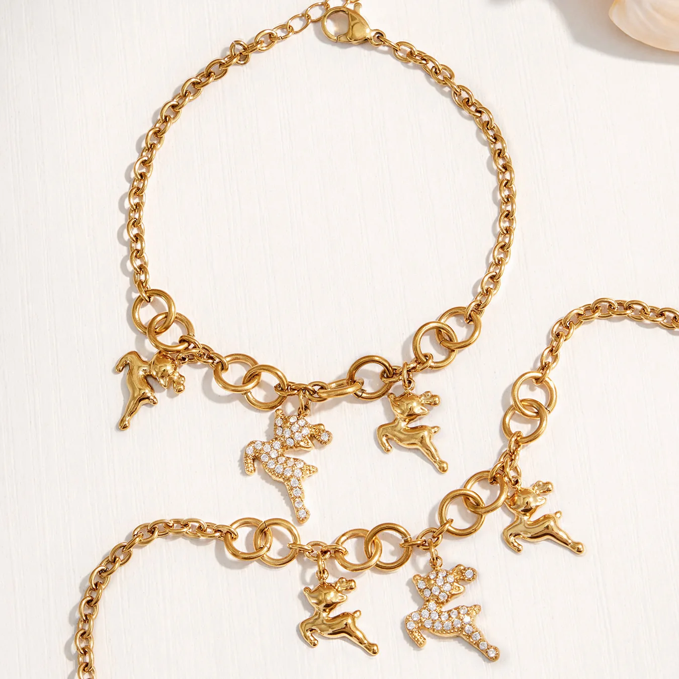 18K Gold Plated Deer Charm Necklace Bracelet Set, Micro Set Zircon Stainless Steel Fashion Jewelry for Women