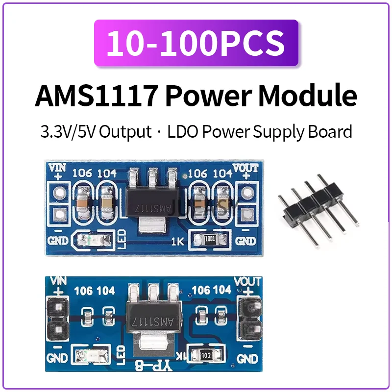 10PCS-100PCS AMS1117 3.3V 5V Voltage Regulator Module Power Supply Board Unsoldered Header DC Buck Converter