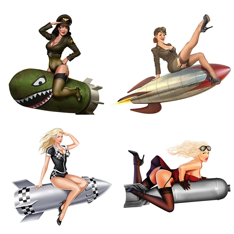 Rocket Pin Up Girl Decal Retro Hot Rod Car Sticker Cartoon Style for Car and Motorcycle Styling