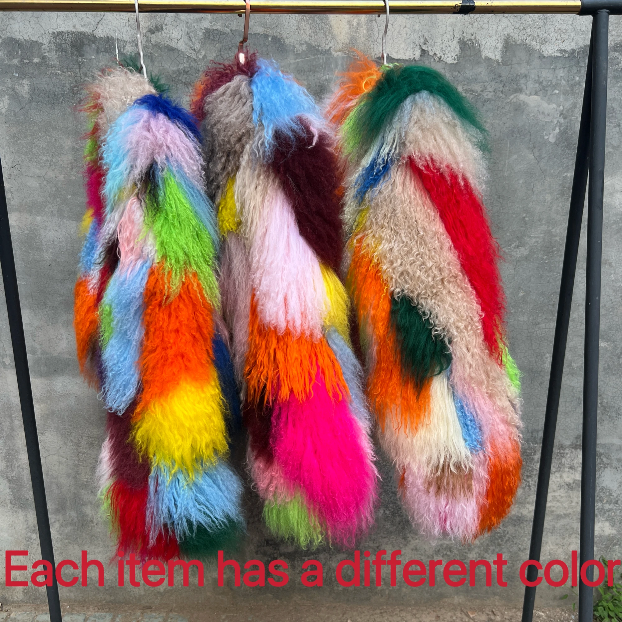 Aulande Women Real Mongolian Sheepskin Fur Coat V Neck Multi‑Color Spliced Genuine Curly Fur Jacket Ladies Luxury Winter