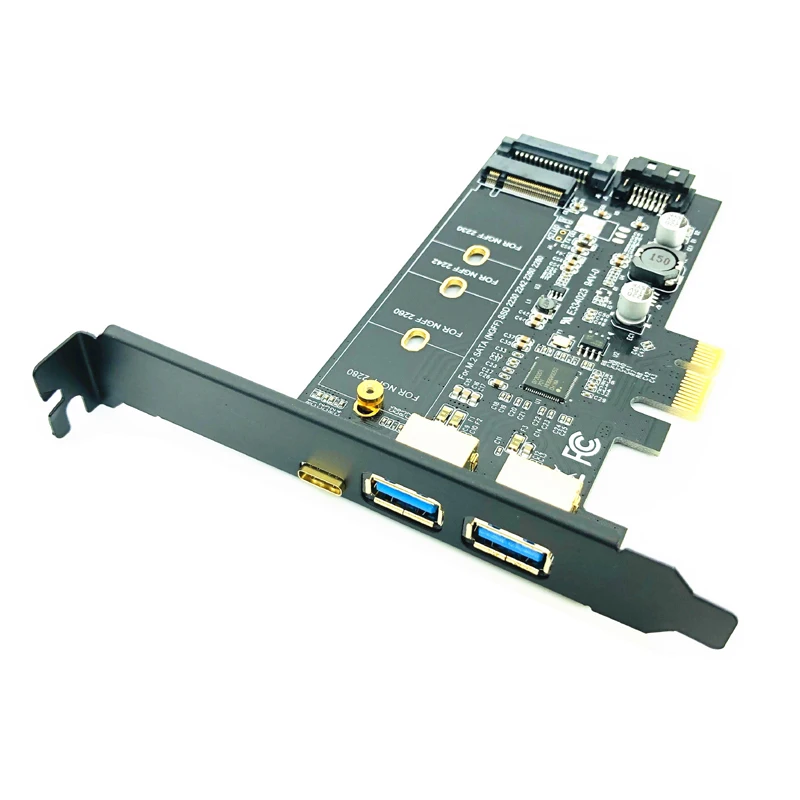 USB 3.0 PCI Express Riser بطاقة منفذ مزدوج USB3.0 + 1 منفذ USB 3.1 Type-C + M.2 NGFF محول M2 SATA SSD B مفتاح لوحدة تحكم PCI-E