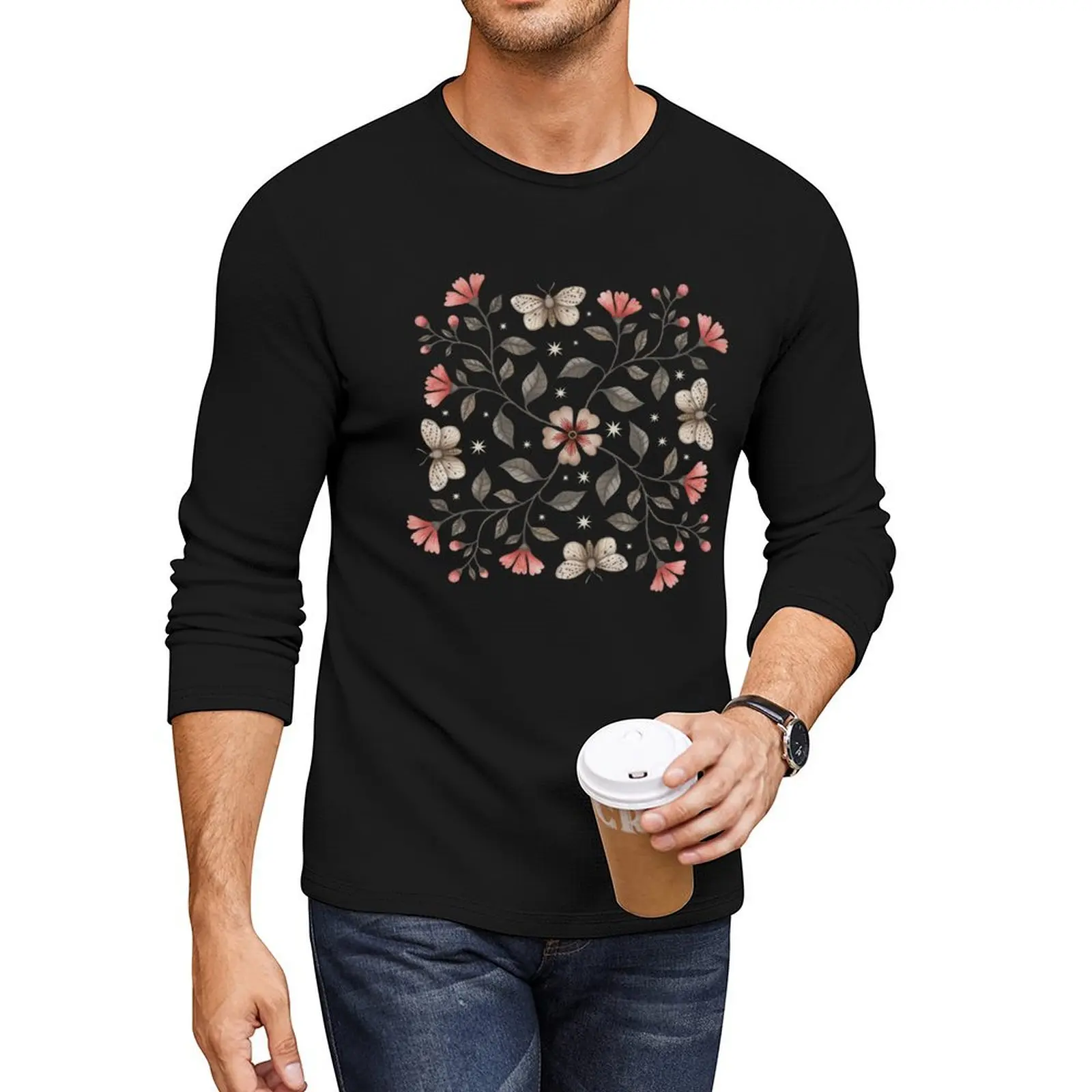 Pink Flowers Long T-Shirt custom t shirt mens t shirts casual stylish