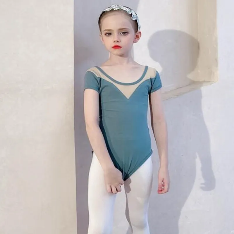 

Girls Dancewear Summer Short Sleeve Ballet Bodysuit Cotton Professional Performance Clothing Elegant Pretty Kids Gymnastics Tops