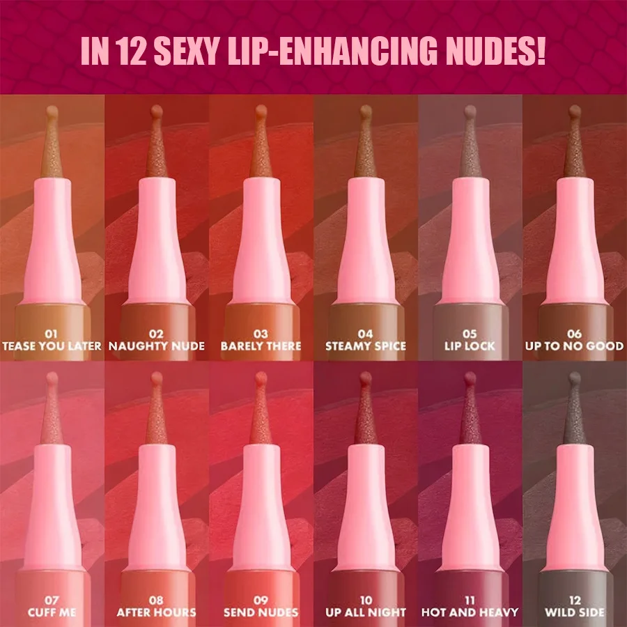 Matte 12 Color Lip Liner, Outline Lip Lipstick Lip Liner Waterproof Sweat Resistant, Smooth, Dripping Liquid Lip Liner Round Tip