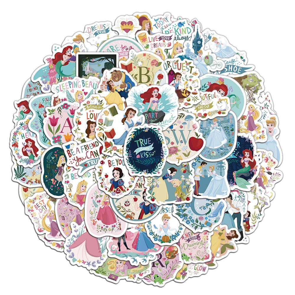 60 Stück Niedliche Disney-Prinzessinnen-Aufkleber, Schneewittchen, Ariel, Aurora, Cartoon-Ästhetik, Dekorative Aufkleber für Gepäck und Auto