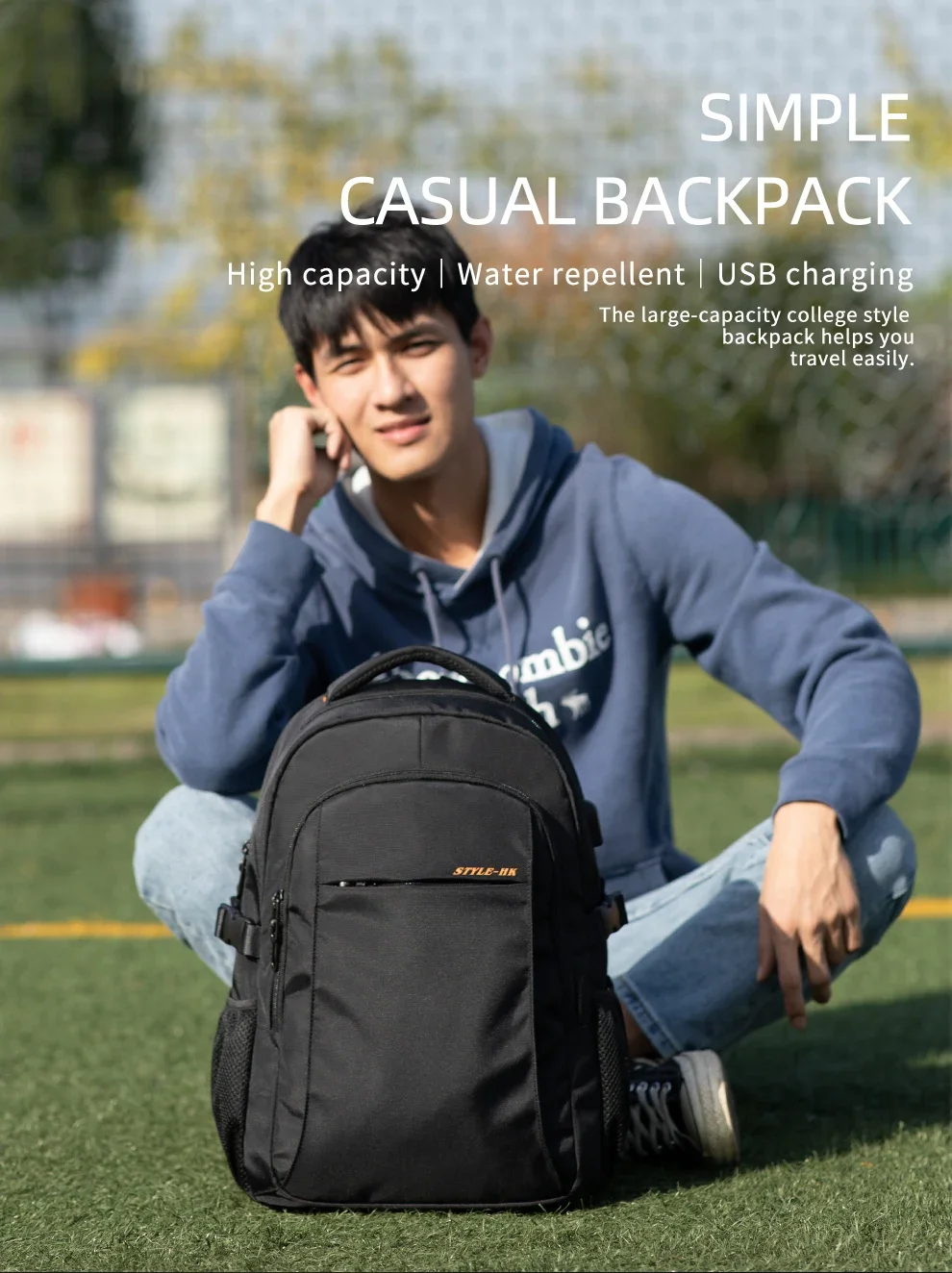Heroic Knight Multifunktionaler Herren-Rucksack, passend für 15,6-Zoll-Laptops, modischer wasserdichter Schulrucksack, USB-Anti-Diebstahl-Reisetasche für Herren – Detail 1