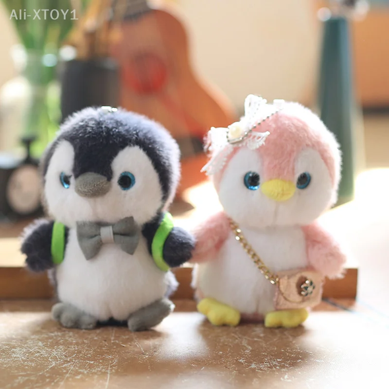 Funny Cute Backpack Bow Penguin Plush Dolls Soft Ragdoll Keychain Pendant Bag Hanging Ornaments Keyrings Stuffed Toys Kids Gifts