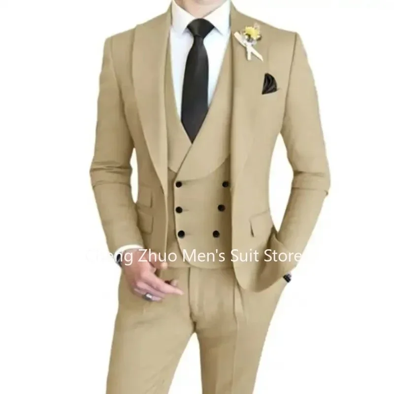 Men's Suits 3 Pieces Blazer Vest and Pants Set Suit Jackets Peak Lapel Elegant Tuxedo Set for Graduation Party and Wedding