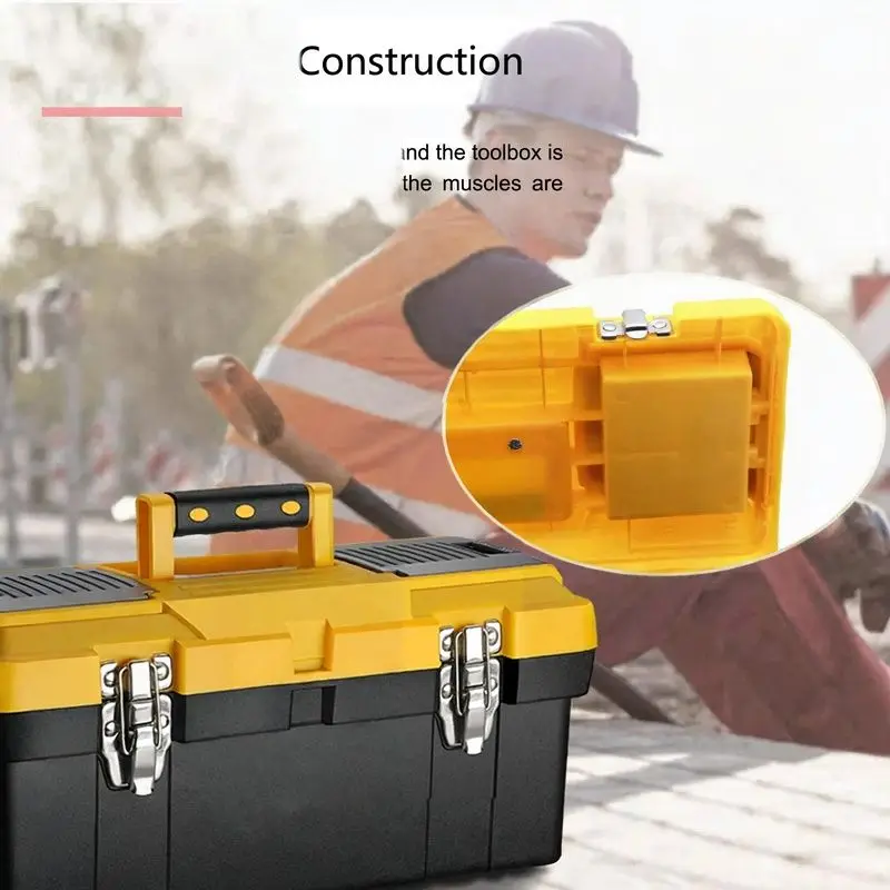 Plastic Toolbox with Removable Tray and Stainless Steel Double Lock for True Durability