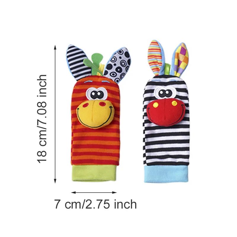 Hochet pour bébé, jouets, animaux en peluche mignons, hochet de poignet, chaussettes de recherche de pieds de 0 à 12 mois, cadeau pour nouveau-né, garçon et fille, 2 pièces/ensemble