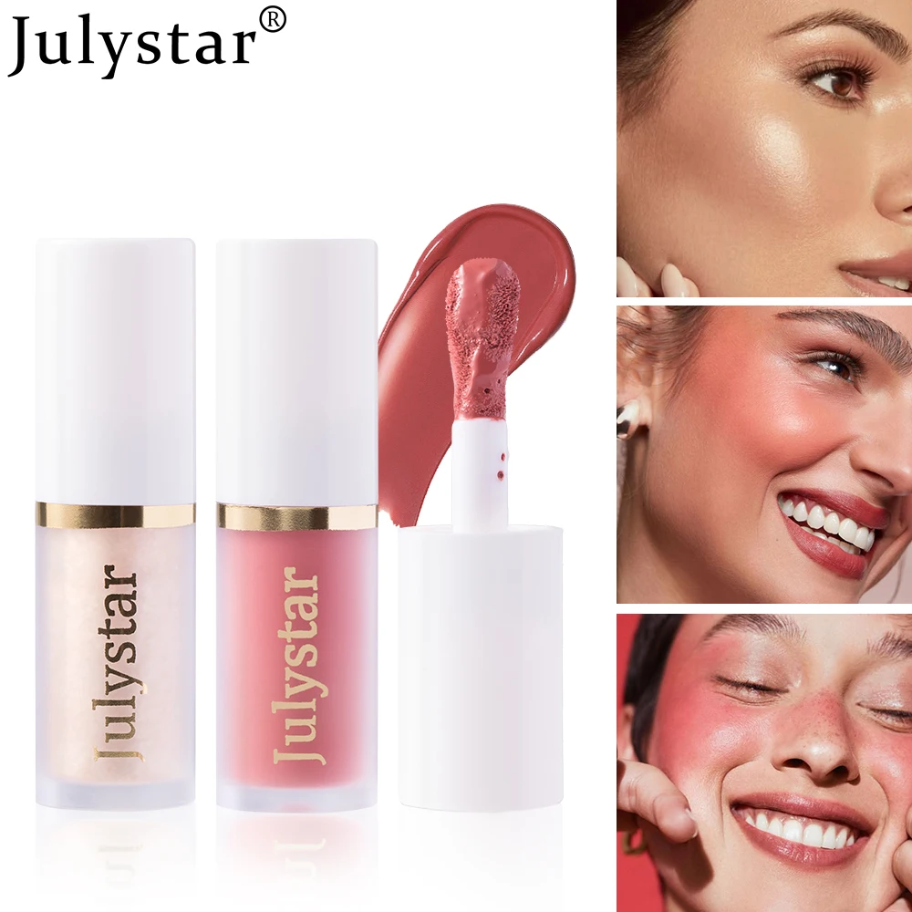 Julystar 3 ألوان/مجموعة ترطيب الوجه روج أحمر الخدود السائل طويل الأمد اللؤلؤ الشفاه اشراق الطبيعية هيغليغتر Retoucher مجموعة #3