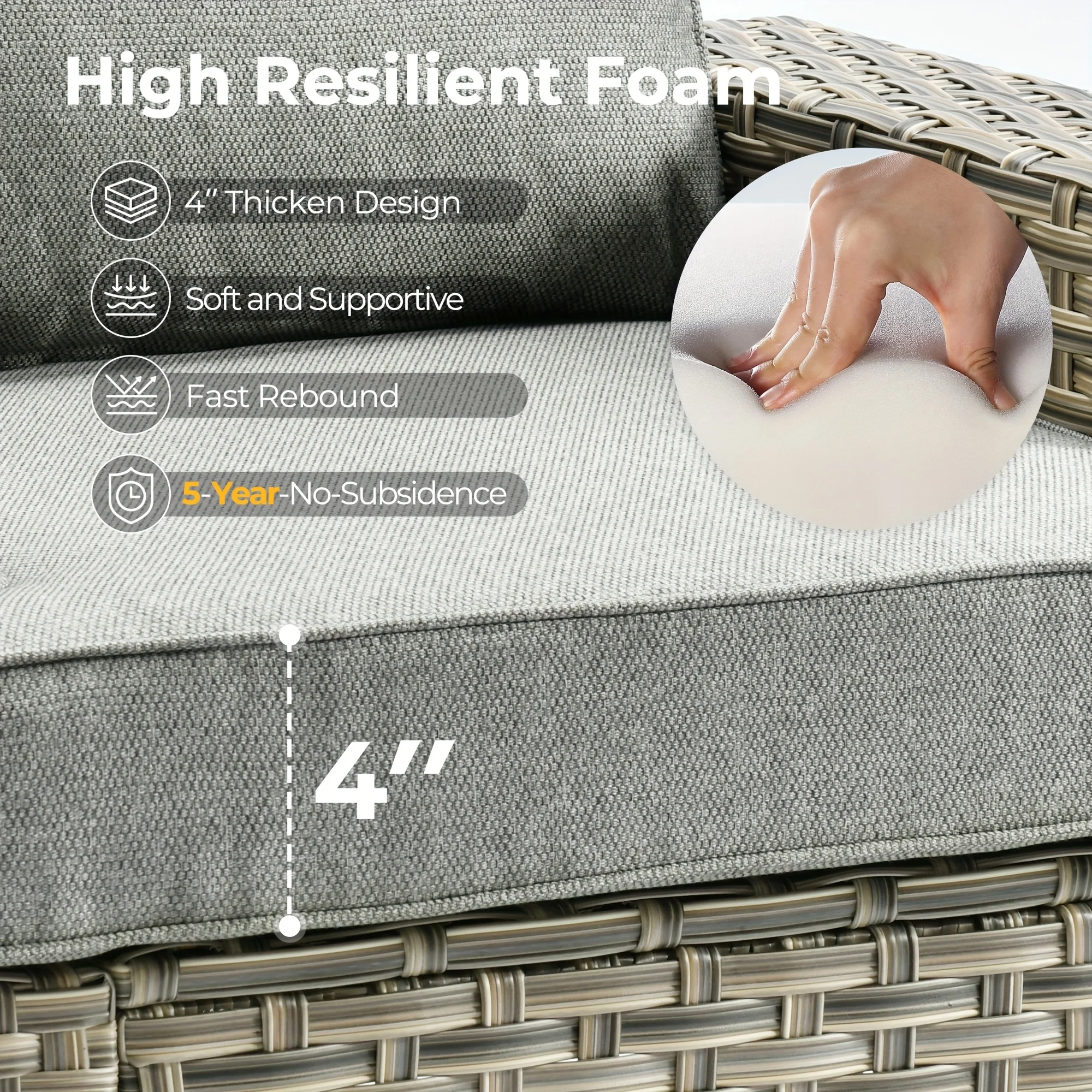 Set di mobili da giardino per esterni in vimini meteorologico, rattan intrecciato a mano dal design modulare, tavolino da caffè e pouf con illuminazione per divano componibile