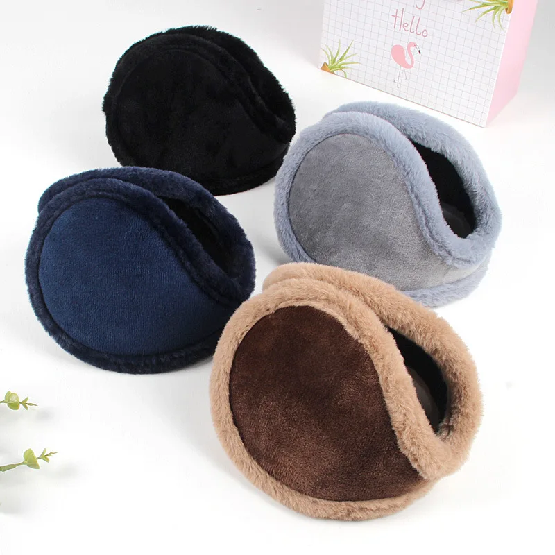 Winter Warm Earmuffs With Soft Plush Men\'S Outdoor Cycling Thicken Warmer Insulated Velvet Ear Protection Solid Color Ear Covers