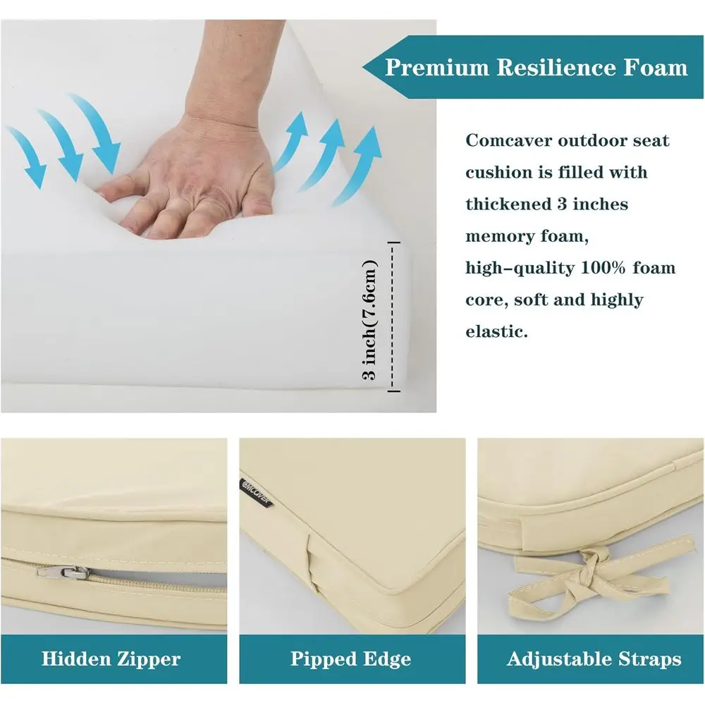 زوج من وسائد صالة تشيس خارجية مقاومة للطقس، بيج، 72x21x3 للفناء وحمام السباحة والمنتجع