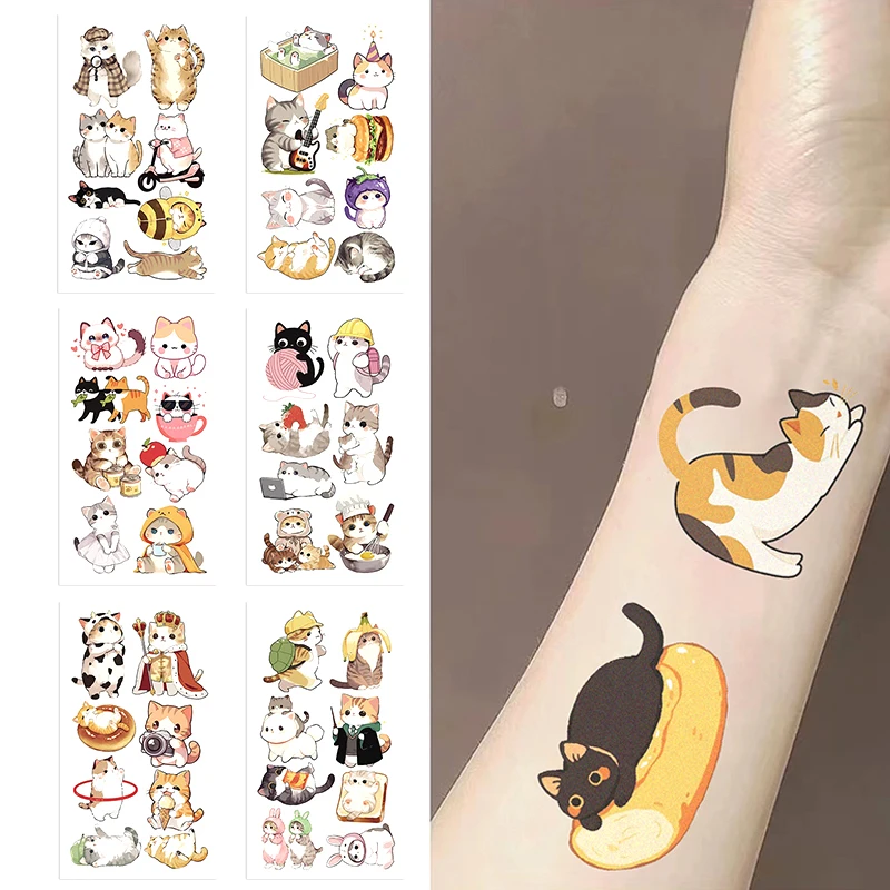 10Pcs/set New Cartoon Cat Temporary Tattoo Stickers Cute Cat Children Waterproof Tattoo For Kids Funny Birthday Gift