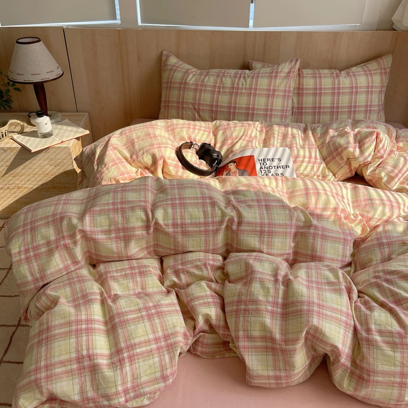 1pc Korean Cotton Pink Stripes Duvet Cover 150x200 Size Girl's Room housse de couette Skin friendly Breathable Comforter Sets