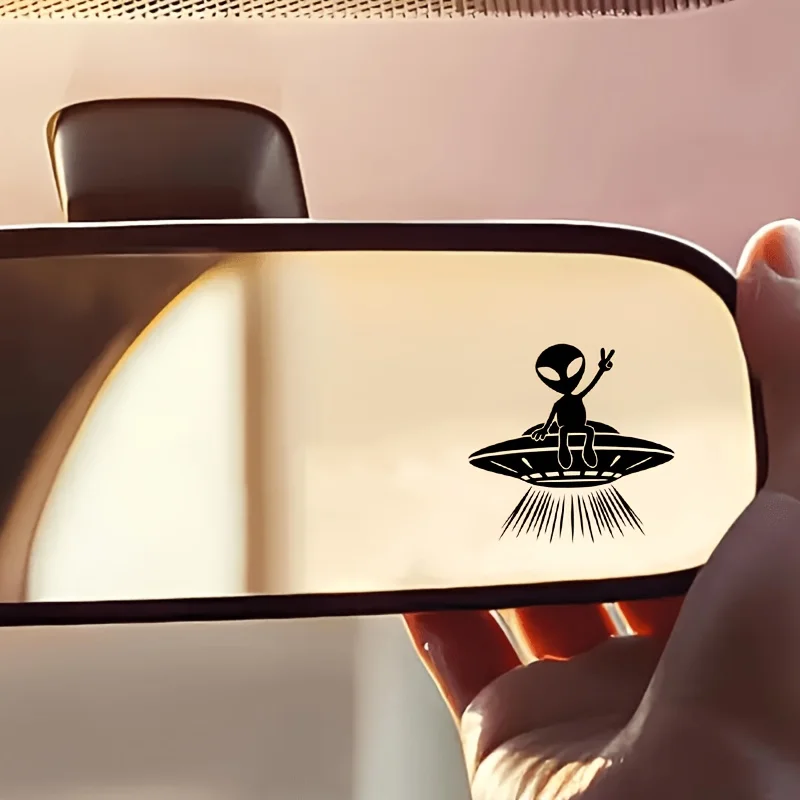 2D Flat UFO Alien Vinyl Sticker, Decal for Car Rearview Mirror Laptop Water Bottle Window, Holiday Gift