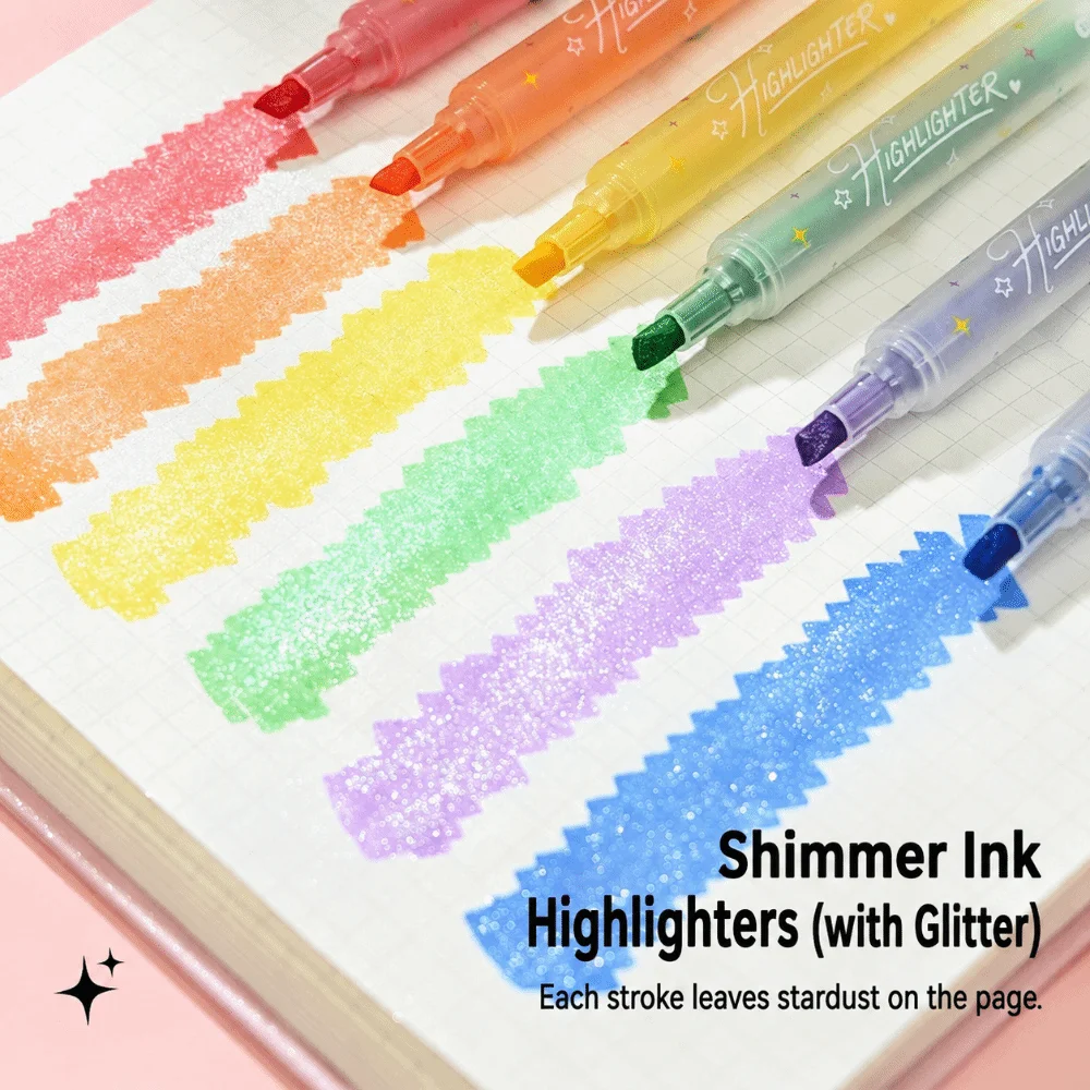 3pcs Portable With Scent Glitter Highlighters Chisel Tip Multi-functional Colored Markers Journal Highlighters Gift