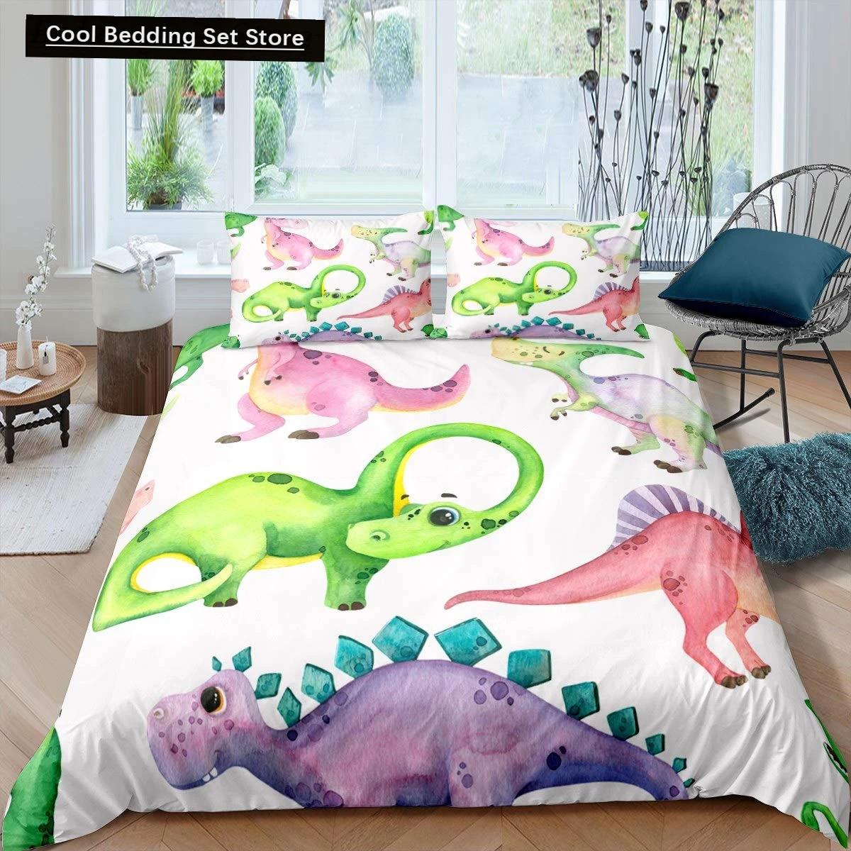 

Cartoon Dinosaur King Queen Duvet Cover Jurassic World Animal Bedding Set Universe Galaxy Quilt Cover Polyester Comforter Cover